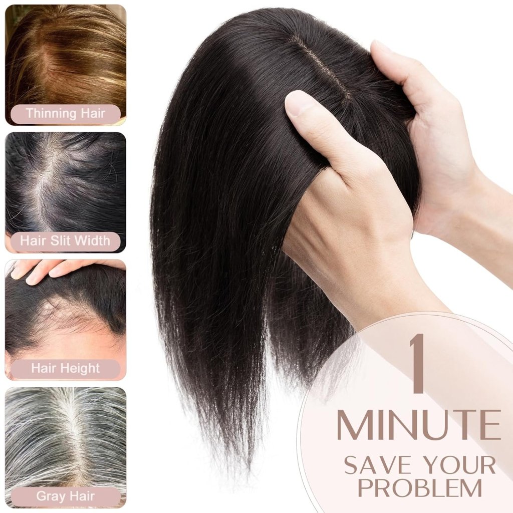 Human Hair Topper with Bangs - Real Human Hair Toppers for Women with Thin Hair - Wigtrends