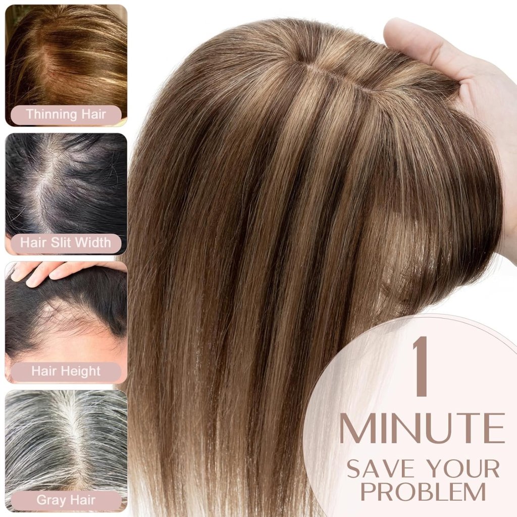 Human Hair Topper with Bangs - Real Human Hair Toppers for Women with Thin Hair - Wigtrends
