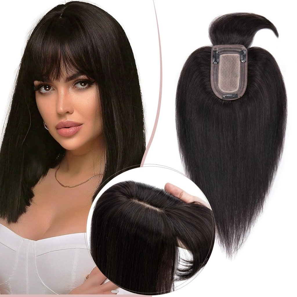 Human Hair Topper with Bangs - Real Human Hair Toppers for Women with Thin Hair - Wigtrends