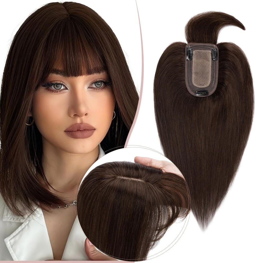 Human Hair Topper with Bangs - Real Human Hair Toppers for Women with Thin Hair - Wigtrends