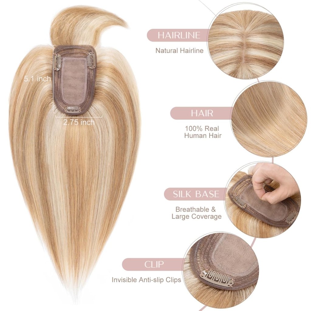 Human Hair Topper with Bangs - Real Human Hair Toppers for Women with Thin Hair - Wigtrends