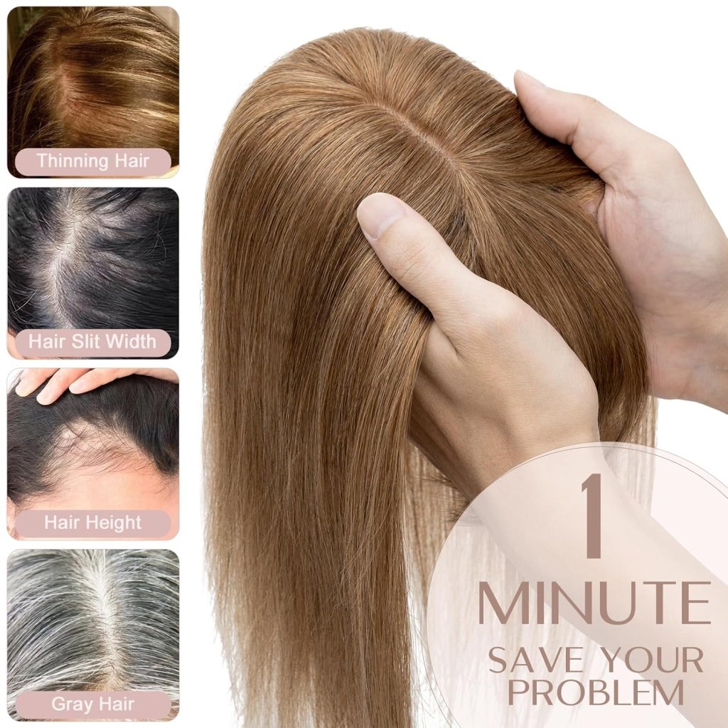 Human Hair Topper with Bangs - Real Human Hair Toppers for Women with Thin Hair - Wigtrends