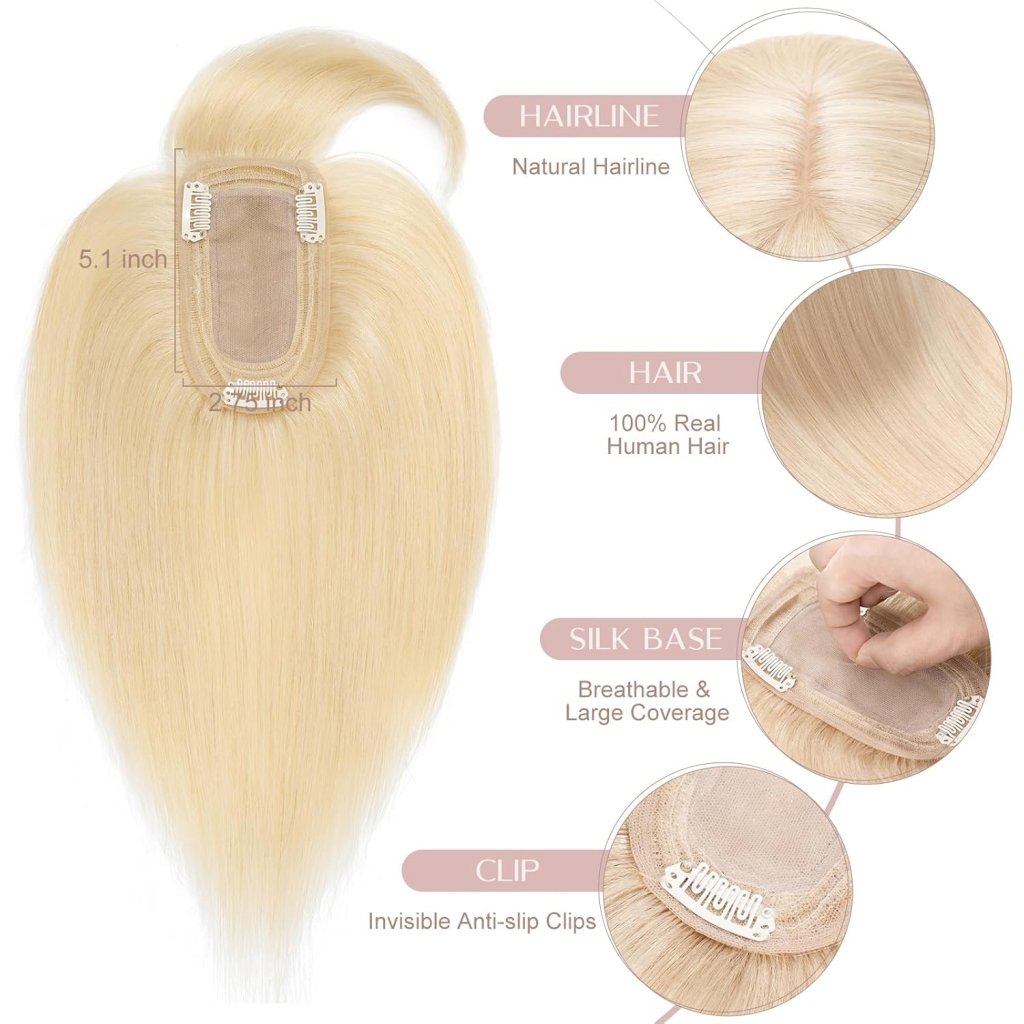 Human Hair Topper with Bangs - Real Human Hair Toppers for Women with Thin Hair - Wigtrends