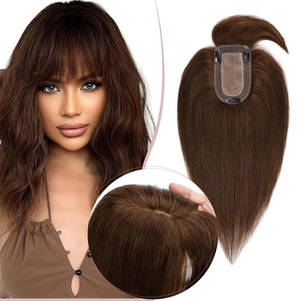 Human Hair Topper with Bangs - Real Human Hair Toppers for Women with Thin Hair - Wigtrends
