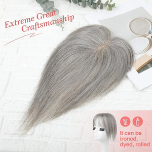 Human Hair Toppers for women 10 Inch Clip in Bangs 100% Human Hair Toppers for Thinning Hair Cover Hair Pieces with Silk Base - Silver White - Wigtrends