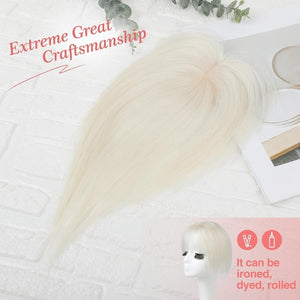 Human Hair Toppers for women 10 Inch Clip in Bangs 100% Human Hair Toppers for Thinning Hair Cover Hair Pieces with Silk Base - Silver White - Wigtrends