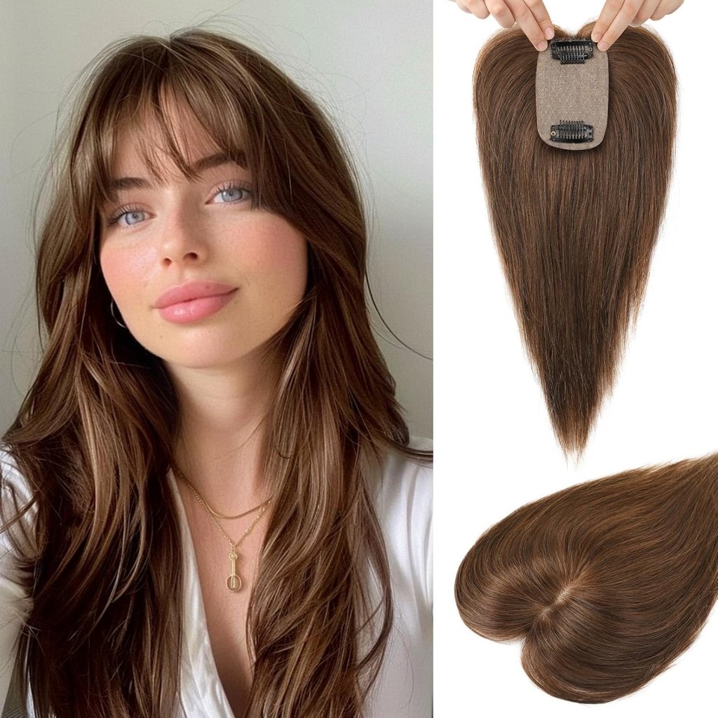 Human Hair Toppers for women 10 Inch Clip in Bangs 100% Human Hair Toppers for Thinning Hair Cover Hair Pieces with Silk Base - Silver White - Wigtrends
