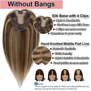Human Hair Toppers For Women 100% Remy Topper With/Without Bangs 13*15CM Silk Base Clip In Topper 14inch - Blonde - Wigtrends