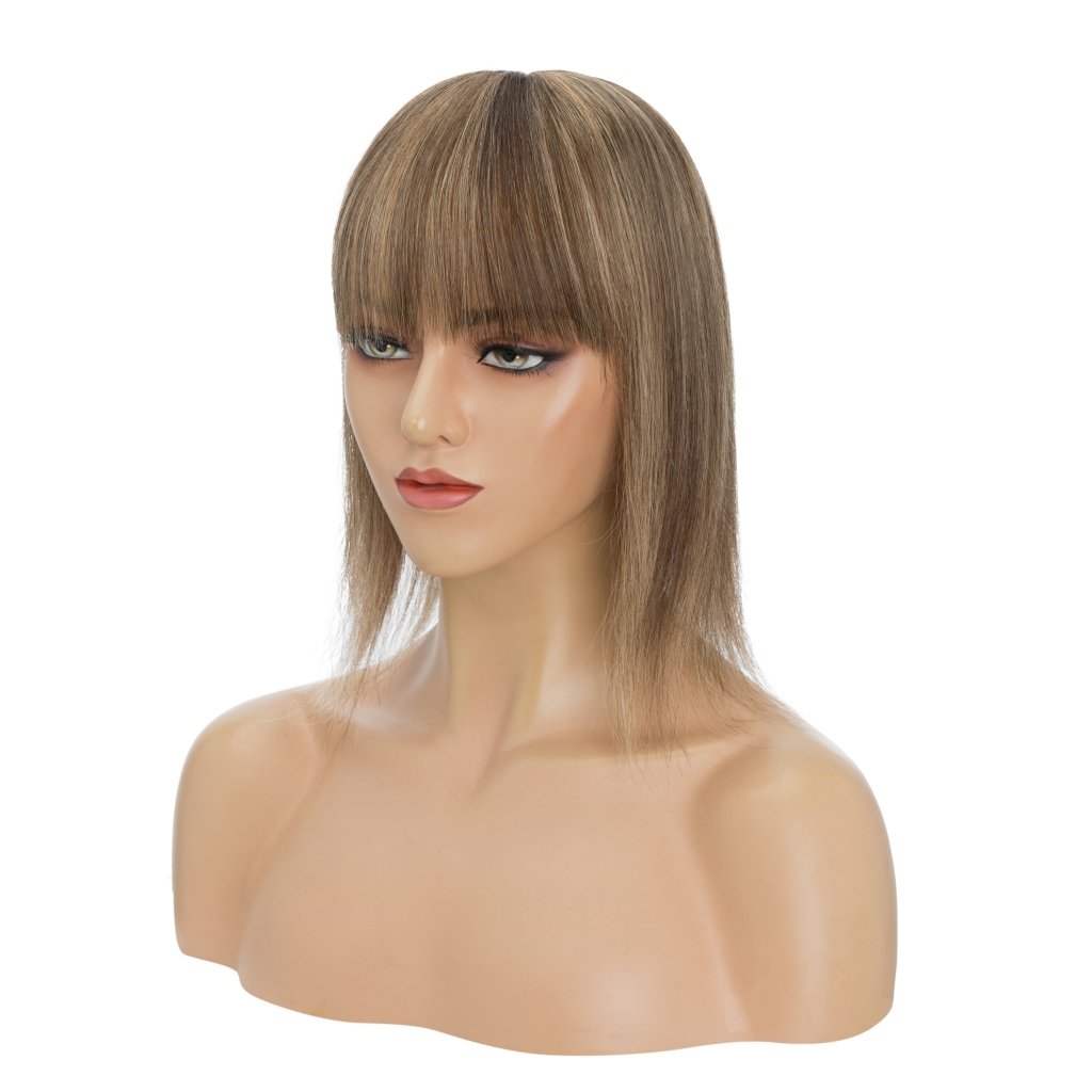 Human Hair Toppers For Women 100% Remy Topper With/Without Bangs 13*15CM Silk Base Clip In Topper 14inch - Blonde - Wigtrends