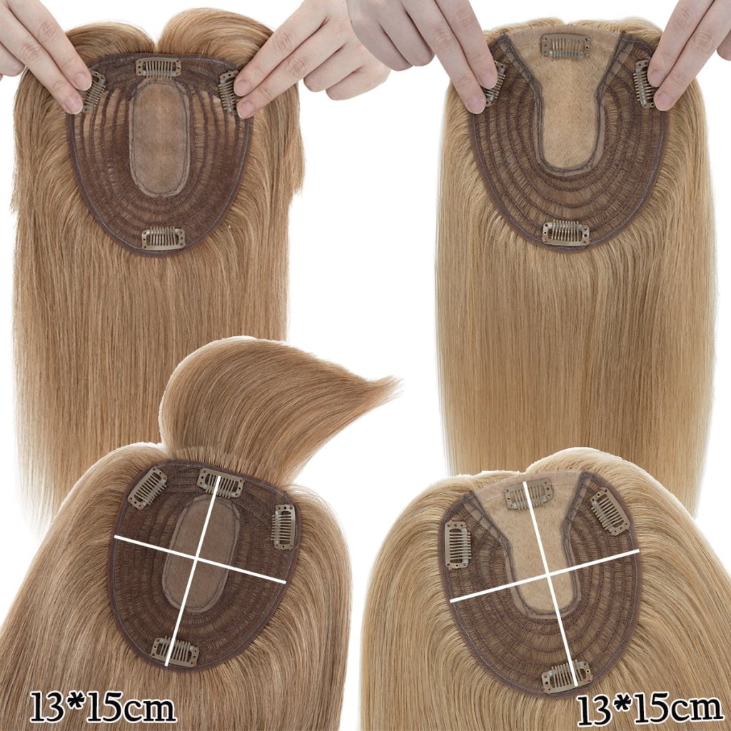 Human Hair Toppers For Women 100% Remy Topper With/Without Bangs 13*15CM Silk Base Clip In Topper 14inch - Blonde - Wigtrends