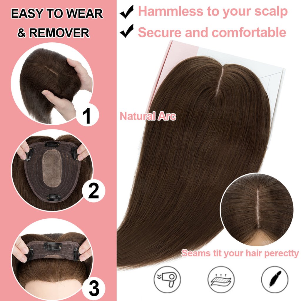Human Hair Toppers For Women 100% Remy Topper With/Without Bangs 13*15CM Silk Base Clip In Topper 14inch - Blonde - Wigtrends