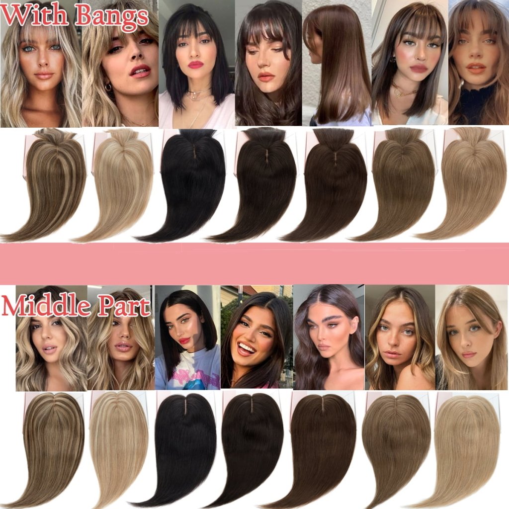 Human Hair Toppers For Women 100% Remy Topper With/Without Bangs 13*15CM Silk Base Clip In Topper 14inch - Blonde - Wigtrends