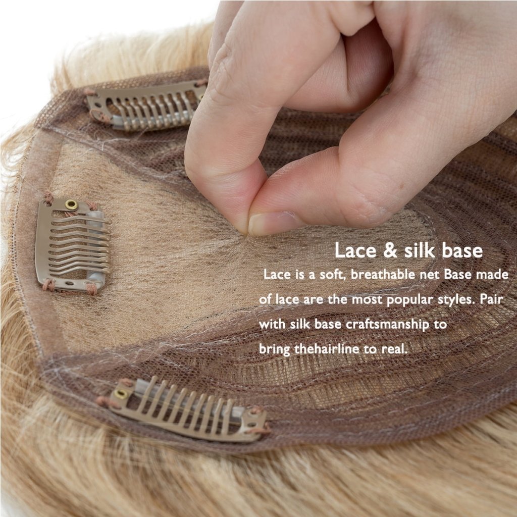 Human Hair Toppers For Women 100% Remy Topper With/Without Bangs 13*15CM Silk Base Clip In Topper 14inch - Blonde - Wigtrends