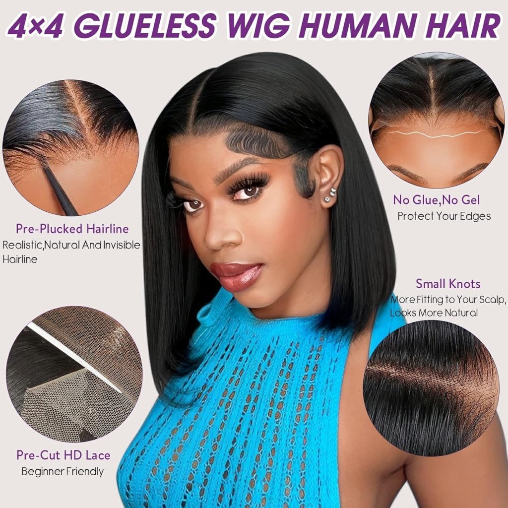 Human Hair Wigs Short Curly Bob 4x4 Lace Front Wigs Closure Glueless Wig - Wigtrends