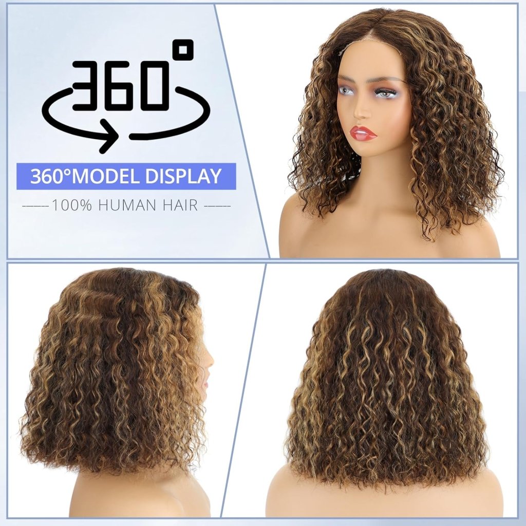 Human Hair Wigs Short Curly Bob 4x4 Lace Front Wigs Closure Glueless Wig - Wigtrends