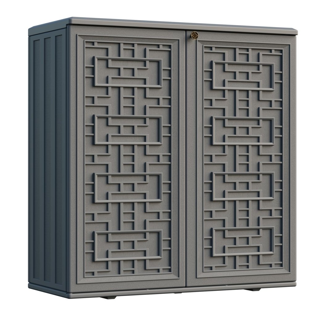 Indoor Outdoor Storage Cabinet Waterproof with Shelf, Off White Plastic Outdoor Cabinets for Patio/Garden/Backyard, Size 34.3''L*15''W*36.2''H - Wigtrends