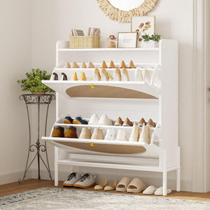 IRONCK Shoe Cabinet Storage with 2 Flip Drawers, Free Standing Wooden Shoe Storage Organizer Cabinet with Rattan Doors for Entryway, Narrow Shoe Rack Cabinet, Oak - Wigtrends