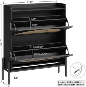 IRONCK Shoe Cabinet Storage with 2 Flip Drawers, Free Standing Wooden Shoe Storage Organizer Cabinet with Rattan Doors for Entryway, Narrow Shoe Rack Cabinet, Oak - Wigtrends