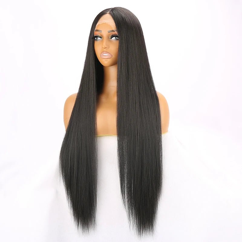 Jet Black Long Straight Synthetic Lace Front Wig - Wigtrends