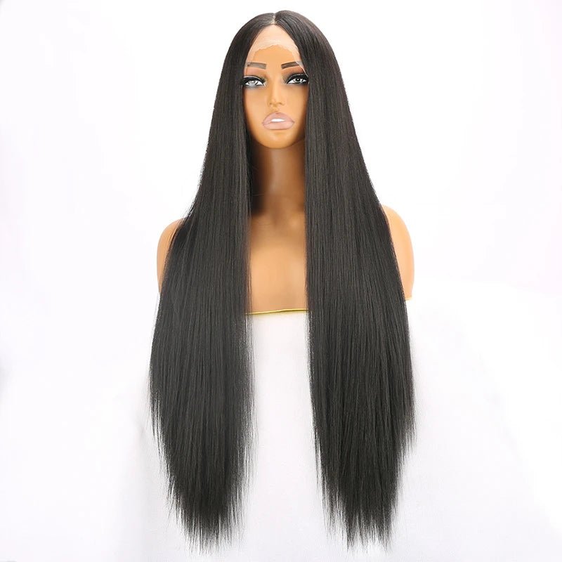 Jet Black Long Straight Synthetic Lace Front Wig - Wigtrends