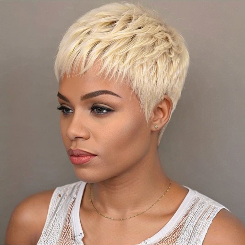 Kanye's Wife Bianca Same Style | Layered Short Pixie Cut Blonde 613 Wig 100% Human Hair - Wigtrends