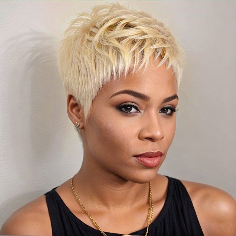 Kanye's Wife Bianca Same Style | Layered Short Pixie Cut Blonde 613 Wig 100% Human Hair - Wigtrends