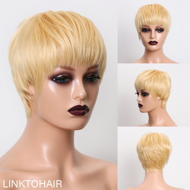 Kanye's Wife Bianca Same Style | Layered Short Pixie Cut Blonde 613 Wig 100% Human Hair - Wigtrends