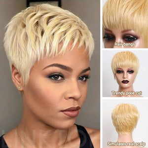 Kanye's Wife Bianca Same Style | Layered Short Pixie Cut Blonde 613 Wig 100% Human Hair - Wigtrends