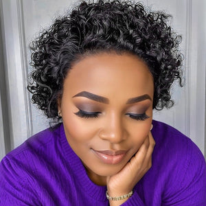 Lace Front Natural Curly Pixie Cut Wig 100% Human Hair Wigs - Wigtrends
