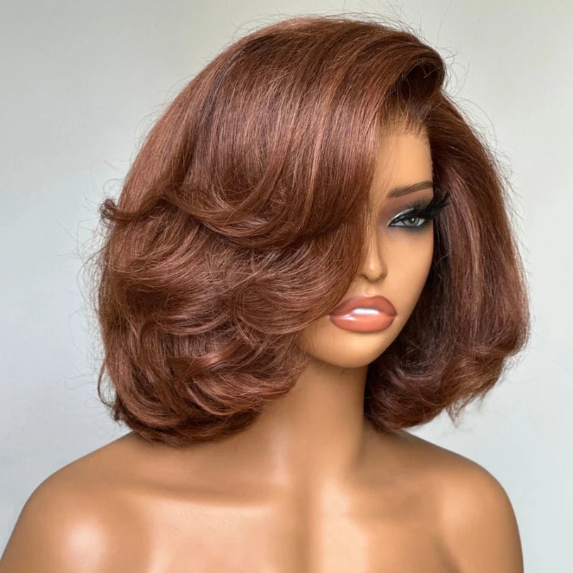 Layered Short Cut Lace Wigs in Brown - Wigtrends