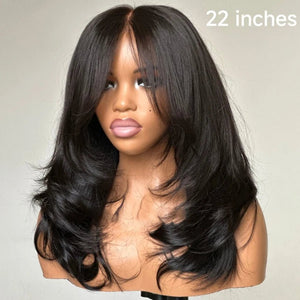 Layered Wavy Wigs with Bangs Lace Closure Wig - Wigtrends