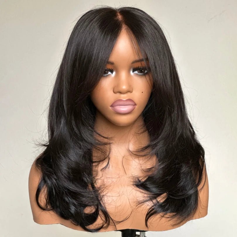 Layered Wavy Wigs with Bangs Lace Closure Wig - Wigtrends