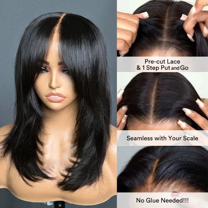 Layered Wavy Wigs with Bangs Lace Closure Wig - Wigtrends