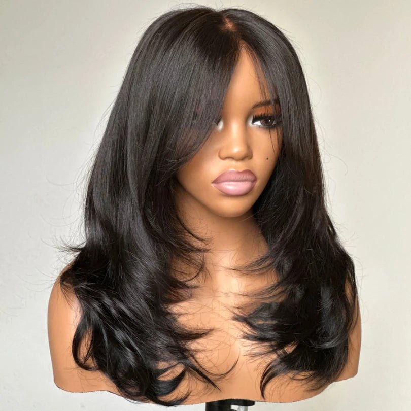Layered Wavy Wigs with Bangs Lace Closure Wig - Wigtrends
