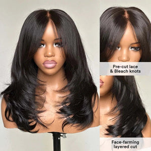 Layered Wavy Wigs with Bangs Lace Closure Wig - Wigtrends