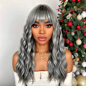 Linktohair Grey Colored Glueless Body Wave With Bangs Human Hair Suitable SP Hair Color - Wigtrends