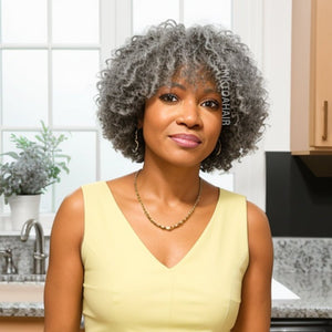 Linktohair Salt And Pepper Kinky Curly Glueless Bob Wig 100% Human Hair - Wigtrends