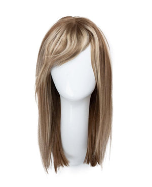 long bob with fringe Synthetic Hair wig - 16" blonde highlights. - Wigtrends