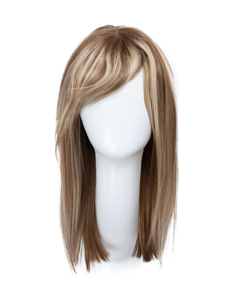 long bob with fringe Synthetic Hair wig - 16" blonde highlights. - Wigtrends