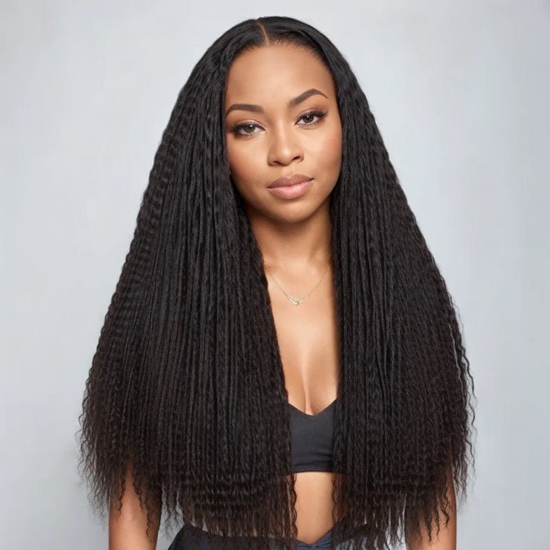 Long Kinky Straight Human Hair Wig – Natural Texture Lace Front Wigs Soft&Lightweight - Wigtrends