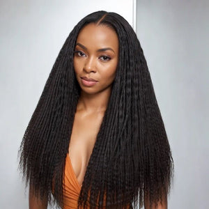 Long Kinky Straight Human Hair Wig – Natural Texture Lace Front Wigs Soft&Lightweight - Wigtrends