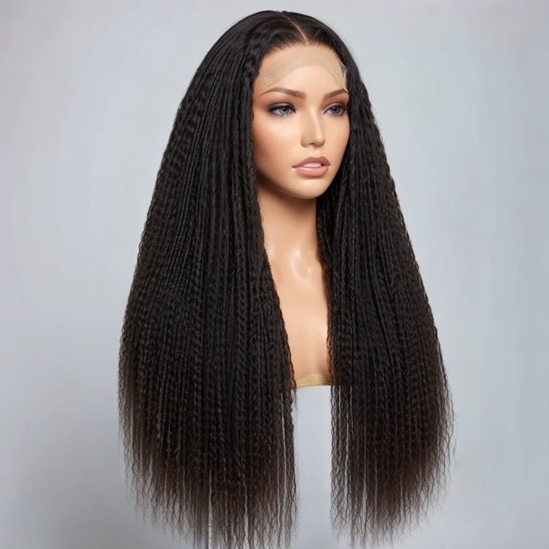 Long Kinky Straight Human Hair Wig – Natural Texture Lace Front Wigs Soft&Lightweight - Wigtrends
