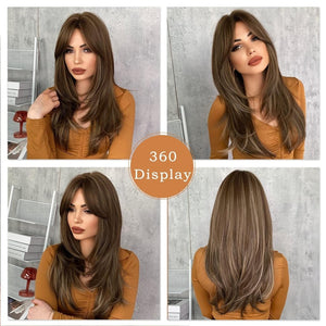 Long Natural Black Wig with Bangs Straight 100%Human Hair Wigs - Wigtrends