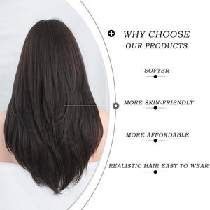 Long Natural Black Wig with Bangs Straight 100%Human Hair Wigs - Wigtrends