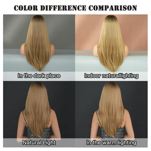 Long Natural Black Wig with Bangs Straight 100%Human Hair Wigs - Wigtrends