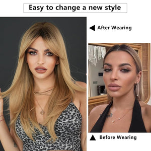 Long Natural Black Wig with Bangs Straight 100%Human Hair Wigs - Wigtrends