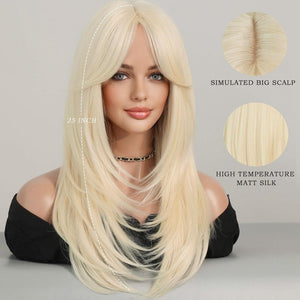 Long Natural Black Wig with Bangs Straight 100%Human Hair Wigs - Wigtrends