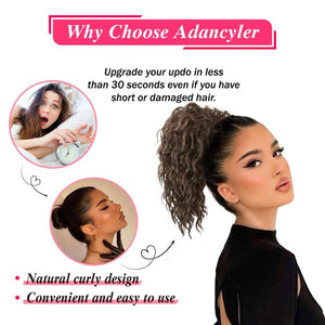 Messy Updo Piece Yaki Textured Wavy Curly Human Hair Bundle Short Drawstring Ponytail Braid Extensions Headband - Wigtrends