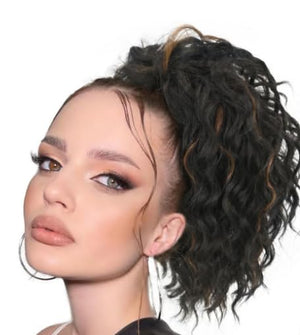 Messy Updo Piece Yaki Textured Wavy Curly Human Hair Bundle Short Drawstring Ponytail Braid Extensions Headband - Wigtrends