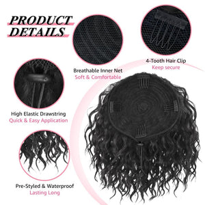 Messy Updo Piece Yaki Textured Wavy Curly Human Hair Bundle Short Drawstring Ponytail Braid Extensions Headband - Wigtrends